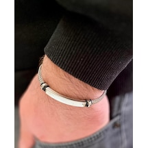 Silver Renk İnce Kordon Çelik Erkek Bileklik 22 Cm