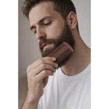 Premium Ahşap Sakal & Bıyık Tarağı, Çift Taraflı Diş Yapısı, Doğal Ahşap Gövde, Vegan Deri Taşıma Kılıflı Erkek Bakım Tarağı Sandal Ağacı Keseli