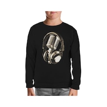 Microphone & Headphone Siyah Çocuk Sweatshirt Siyah