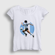 Presmono Kadın Futbol Run Maradona T-shirt Beyaz