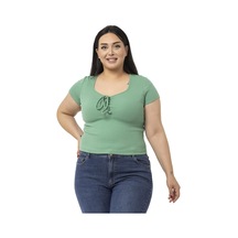 Disentis Büyük Beden Yarım Kollu Göğüste Bağcık Detaylı Kaşkorse Yeşil Body-yeşil Yeşil