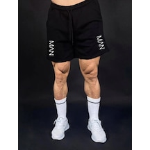 Erkek Dont Quit Baskılı Siyah Slimfit Şort Siyah