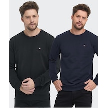 Metalic Erkek Siyah-antrasit Bisiklet Yaka Nakış Detaylı Regular Fit 2'li Sweatshirt Mmtlce70-2 001