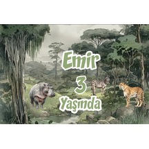 Safari Zebra Ve Leopar Temalı Doğum Günü Afişi 50x70 Cm