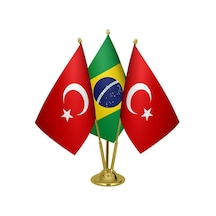 Masa Üstü Brezilya Bayrağı Türk Bayrağı Üçlü Pirinç Direk Masa Ba