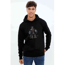 God Of War Baskılı Siyah Erkek Örme Kapşonlu Sweatshirt (530997502)