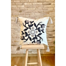 Swita Home Punch İşlemeli Tekli Dekoratif Özel Tasarım Kırlent Kılıfı Panç Lacivert - Gri