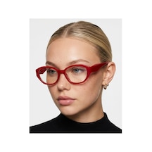 Stella Kırmızı Red Geometrik Cat Eye Kalın Saplı Mavi Işık Koruyucu Gözlük
