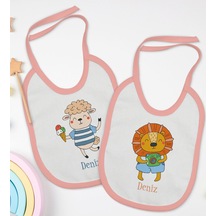 BK Kids Kişiye Özel İsimli 2’li Pembe Mama Önlüğü-9 Pembe