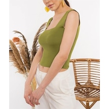 Aqe Fashion U Yaka Sıfır Kol Yeşil Bluz Yeşil