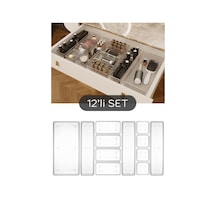 Meleni Home Dolap İçi Takı Makyaj Organizer Çekmece İçi Düzenleyici Set 12'li Şeffaf
