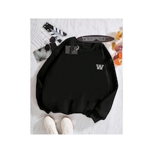 Tarzsokak Biskilet Yaka Sweatshirt Siyah W Harfi İsme Özel Tasarım