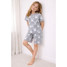 Beka Kids Kız Çocuk Kısa Kollu Ve Şortlu Bisiklet Yaka Rahat Desenli Pijama Takımı Alt-üst Takım Gri