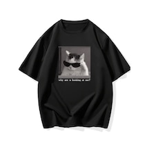 Suma Baskılı Oversize Bisiklet Yaka T-shirt Siyah S Beden