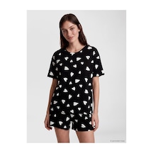 Lcw Dream Siyah Kalp Desenli Kadın Şortlu Pijama Takımı