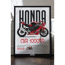 Honda Cbr 1000rr Siyah Ahşap Çerçeveli Poster, Dekoratif Motosiklet Duvar Tablosu