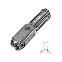 Ultra Parlak El Feneri Taktik Meşale Usb Şarj Edilebilir Zumlanabilir Flaş Işığı Açık Kamp Yürüyüş Balıkçılık Çok Fonksiyonlu Meşale Siyah