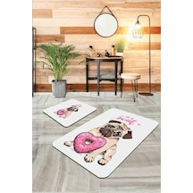 Pembe Hayvan Temalı Banyo Halısı Klozet Paspas Seti Bs273n11