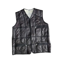 Patchwork Içi Kürk-Dışı Süet Hakiki Deri Acı Kahverengi Yelek