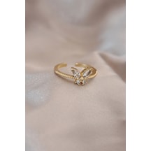 Ayarlamalı Altın Renk Metal Zirkon Taş Ve Kristal Taşlı Kelebek Model Yüzük Diğer