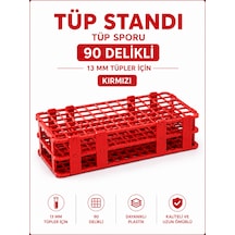 Tüp Standı - Laboratuvar Tüp Sporu - 90 Delikli- 13 Mm Tüpler İçin - Kırmızı