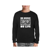 No Music No Life Cassette Tape Siyah Çocuk Sweatshirt 001