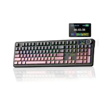 Aula F108 Pro Ekranlı Mekanik Klavye Graywood V3 Switch Rgb Hot Swap 8000mah Makrolu Oyuncu Klavyesi Gradyan Pembe