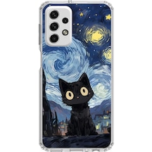 Samsung Galaxy A73 Uyumlu Gece Yarısı Kedi Tasarımlı Baskılı Silikon Kılıf Renkli