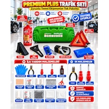 Premium Trafik Ve İlk Yardım Seti Tüvtürk Muayene Uyumlu Ce Belgeli Abc 1kg Yangın Söndürücü Ve E Belgeli Reflektör-yeşil Eva