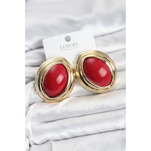 Pirinç Kırmızı Badem Model Vintage Gold Kadın Küpe Çok Renkli