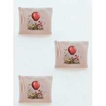 Uçan Balon Baskılı 3'lü Makyaj Çantası 20x25 Cm - Büyük Makyaj Çantası