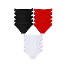15 Adet Süper Eko Set Likralı Kadın Slip Külot Siyah Kırmızı Beyaz Çok Renkli