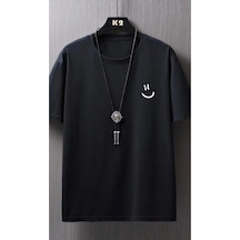 Tarzsokak Siyah Oversize Minimal Baskılı Tshirt Siyah