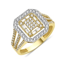 Fiyonk Kuyumculuk 14 Ayar Altın Baget Kare Sıralı Yüzük 001