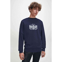 Marduk Logo Baskılı Indigo Mavi Erkek Örme Sweatshirt