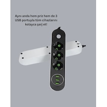 Akım Korumalı Anahtarlı Usb Girişli Üçlü Priz