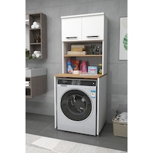 Enda Home Çamaşır Makinesi Dolabı 3 Raflı Kapaklı Banyo Dolabı Beyaz - Atlantik Çam Beyaz - Çam