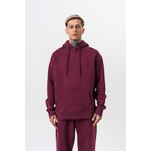 Erkek Respire Yazı Detaylı Kapüşonlu Basic Oversize Hoodie Vişne Bordo