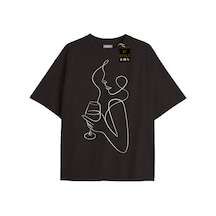 Flood Of Style Siyah Oversize T-shirt Yüz Baskı Çizim Özel Tasarım