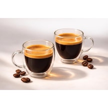 Çift Cidarlı 2 Li Kulplu Espresso Fincan Seti 80 Ml Şeffaf Espresso Kahve Kupaları, Shot Bardak