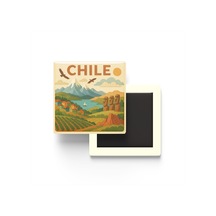 Şili - Chile - Paper Cut Art - Baskılı Buzdolap Magneti Kare - 9x9 Cm