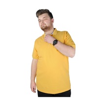 Mode Xl Battal Beden Erkek Tshirt Polo Yaka Nakışlı Klasik Pike 20553 Hardal Hardal