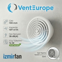 Circle Bd 100 10 Luk Yuvarlak Sessiz Banyo Aspiratörü Klapeli Dairesel Havalandırma