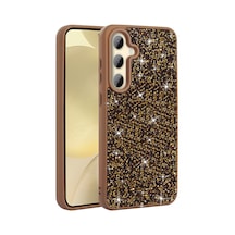 Zore Galaxy S25 Kılıf Parlak Taşlı Tasarım Nvth Pırlanta Kapak - Gold