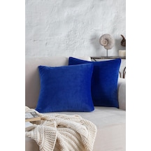 Cozy 2 Adet Lacivert Renk Kadife Pamuklu Kırlent Yastık Kılıfı 44x44 Cm