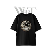 Thewert Yin Yang 1 Tasarım Baskılı Ünisex Siyah Oversize T-shirt