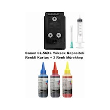 Canon Pixma E304 / Cl-56xl Renkli Yüksek Kapasite Tıpalı İthal Uyumlu Dolabilen Kartuş+mürekkep+şırınga