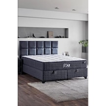 Star Yatak Seti 100x200 Cm Tek Kişilik Yaylı Sert Ortopedik Yatak Antrasit Lüks Baza Başlık Takımı 100 x 200