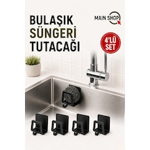 Mainshop 4 Adet Bulaşık Süngeri Tutacağı 3 M Yapışkanlı Paslanmaz Çelik Sünger Tutucu Kancalı Askı M-sng2 Siyah
