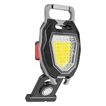 Powermaster - 800 Lümen Şarjlı Cob Led El Feneri Kamp Lambası Mıknatıslı Kapak Açacaklı Düdüklü Elektronik Çakmaklı Anahtarlık Cep Işıldak Siyah